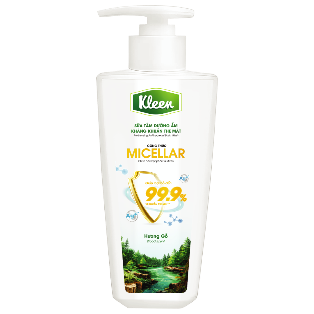 Sữa tắm Dưỡng ẩm Kháng khuẩn The mát Hương Gỗ, Kleen 850g